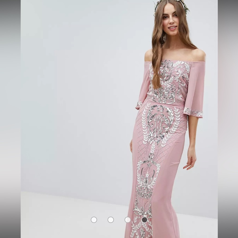 ASOS Embellished Bardot Maxi Dress With Fluted Sleeves - Picture 4 of 4